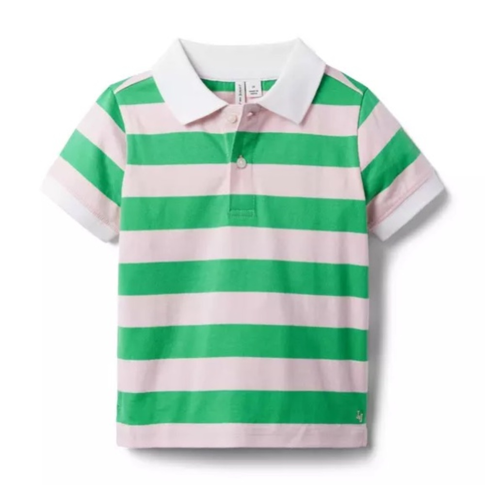 Janie and Jack Pink and Green Boys Striped Jersey Polo